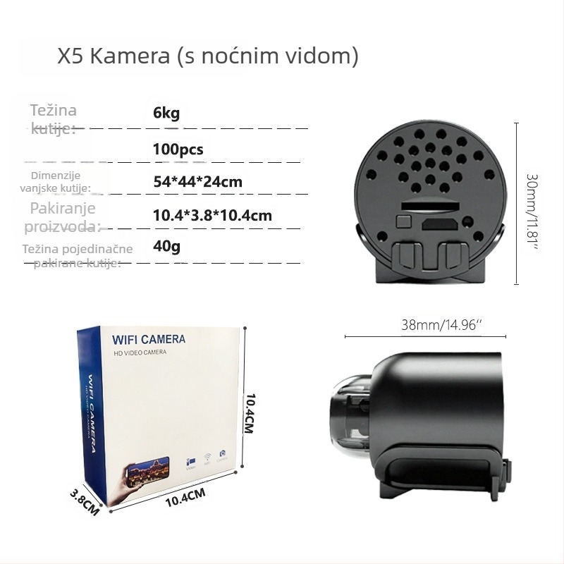 X5 bežična HD kamera, 1080p, noćni vid, pohrana na TF karti, daljinsko nadgledanje