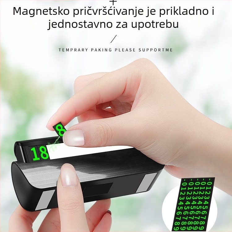 Skrivena svjetleća privremena pločica za parkiranje s brojem telefona, model S-1800, plastika, tiskanje logotipa, prilagodljivo