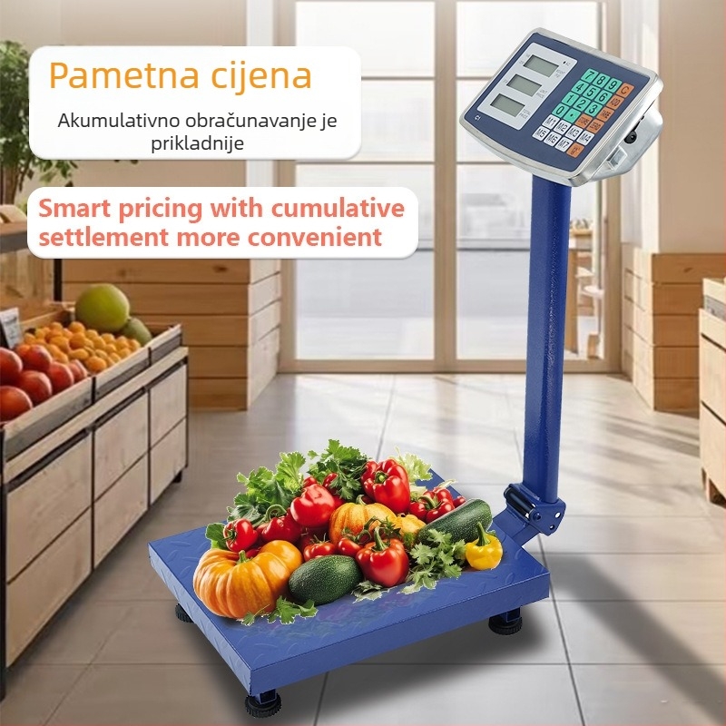 Platformska vaga s sklapanjem i nagibom unatrag, model TCS-150, nosivost 150 kg, elektroničko mjerenje, napajanje baterijom ili mrežnim adapterom