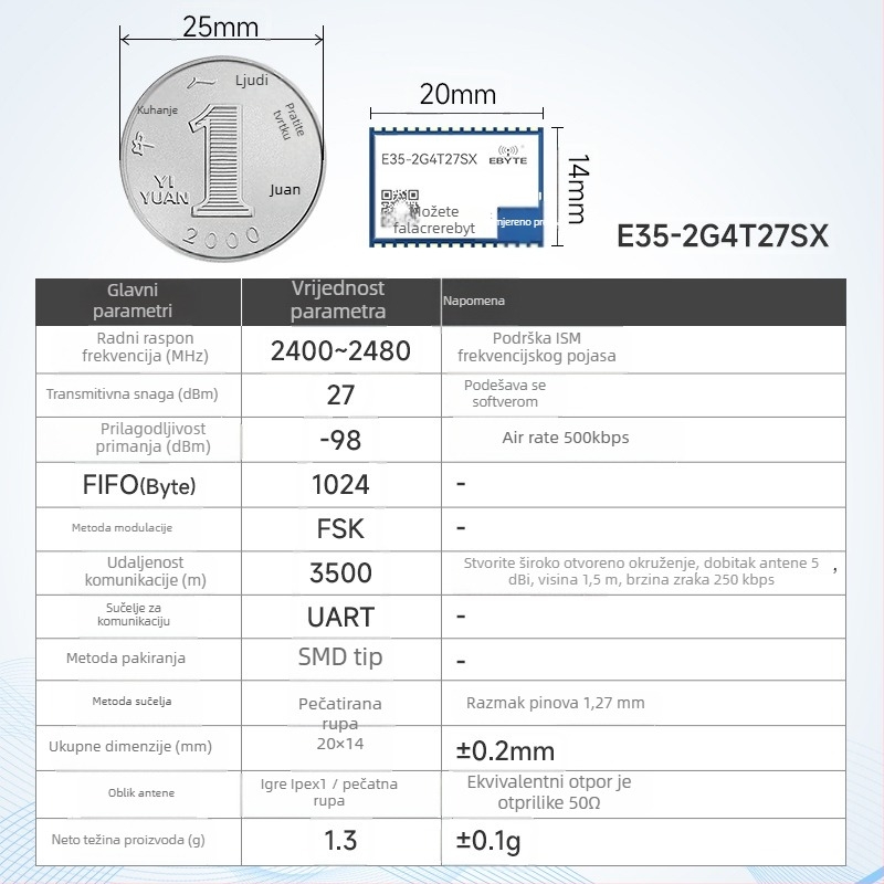 2.4G RF transceiver modul TLSR8208 – TLSR8208 čip, bežična serijska komunikacija, prijenos i prijem, niska potrošnja, brend Yibait