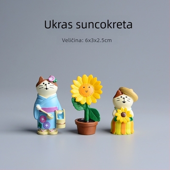 Pastoralni mačji dvorišni mini krajolik ukras – karikatura stil, od sintetske smole