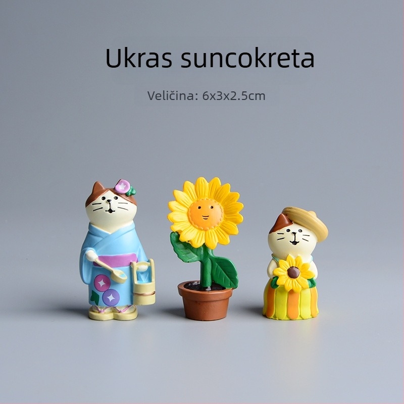 Pastoralni mačji dvorišni mini krajolik ukras – karikatura stil, od sintetske smole