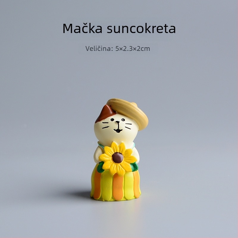 Pastoralni mačji dvorišni mini krajolik ukras – karikatura stil, od sintetske smole