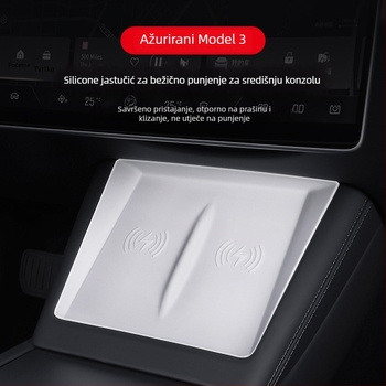 Silikonska podloga za središnju konzolu Tesla Model 3 (2023) — protuklizni jastučić, marka Pure, ispisani logotip