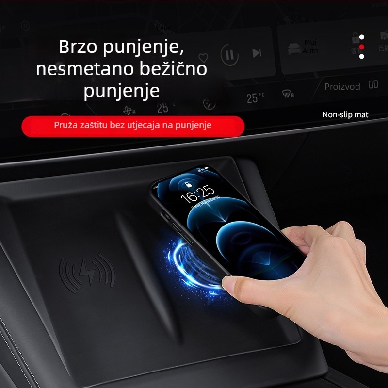 Silikonska podloga za središnju konzolu Tesla Model 3 (2023) — protuklizni jastučić, marka Pure, ispisani logotip