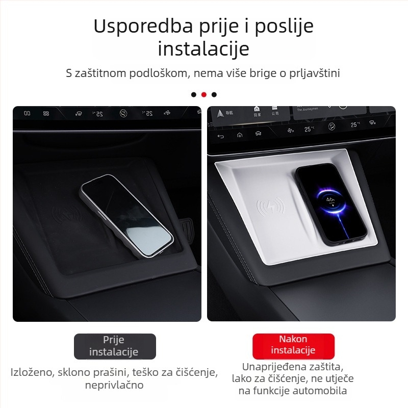 Silikonska podloga za središnju konzolu Tesla Model 3 (2023) — protuklizni jastučić, marka Pure, ispisani logotip