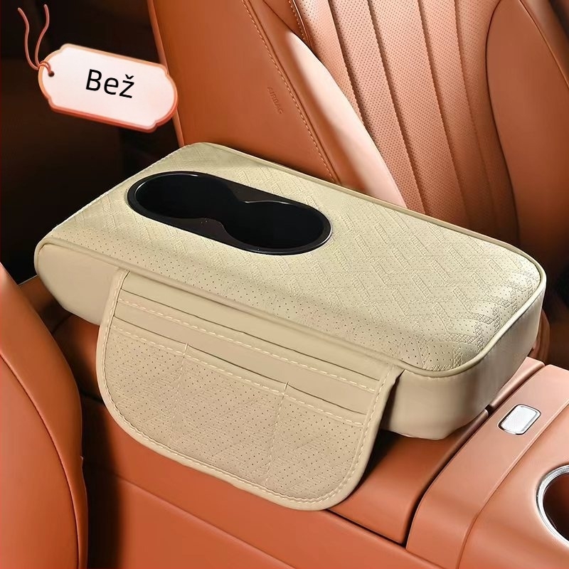 Kožna podložka za središnji naslonjač automobila s držačem za čašu i spremišnim prostorom — Podrijetlo Zhejiang; Marka Qiteng car products; Kompatibilnost: Universal; Prilagodba: Da