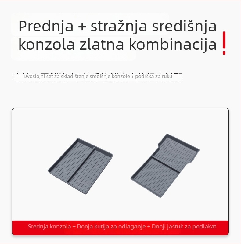 Tesla Model 3 donja kutija za pohranu u srednjoj konzoli s protukliznim jastučićem, materijal TPE, unutarnja upotreba u pretincu naslona za ruku, s držačem