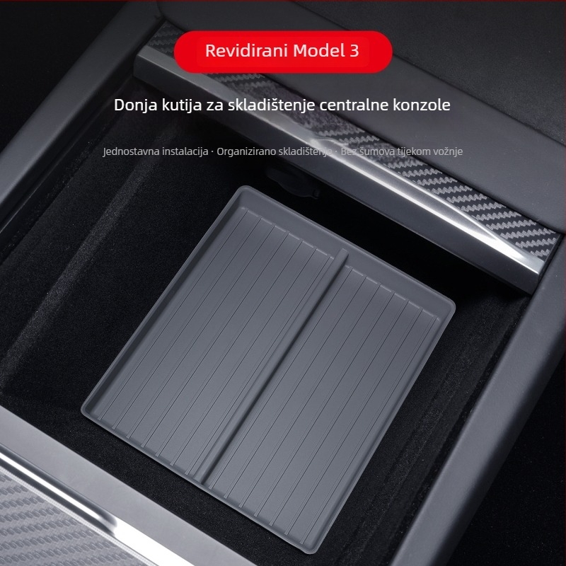 Tesla Model 3 donja kutija za pohranu u srednjoj konzoli s protukliznim jastučićem, materijal TPE, unutarnja upotreba u pretincu naslona za ruku, s držačem