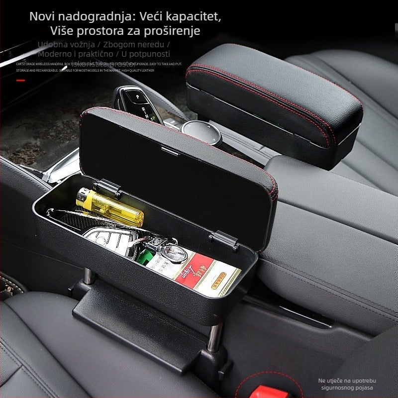 Kutija za naslon za ruku automobila za središnju konzolu i prostore između sjedala — univerzalna, kožna, prilagodljiva uz logotip
