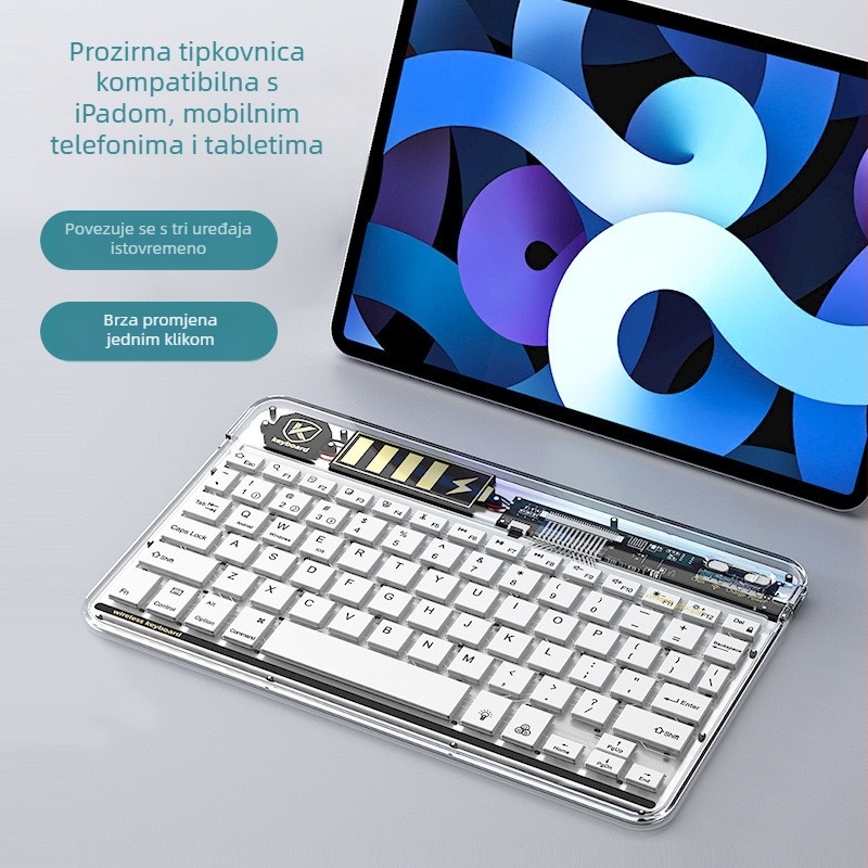 TM030 Prozirna Bluetooth tipkovnica s tri načina rada, Type-C spoj, RGB pozadinsko osvjetljenje, kompaktna i prijenosna, 232 g