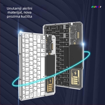 Bluetooth bežična tipkovnica s prilagodljivim pozadinskim osvjetljenjem, universalna za tablete, USB punjenje, dugotrajna baterija