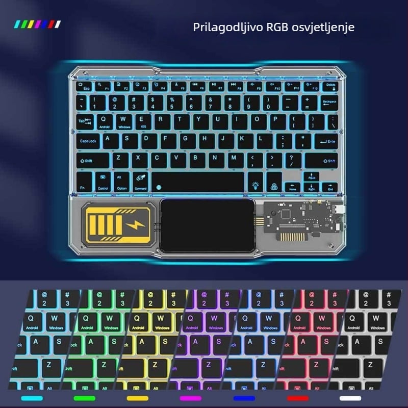 Bluetooth bežična tipkovnica s prilagodljivim pozadinskim osvjetljenjem, universalna za tablete, USB punjenje, dugotrajna baterija
