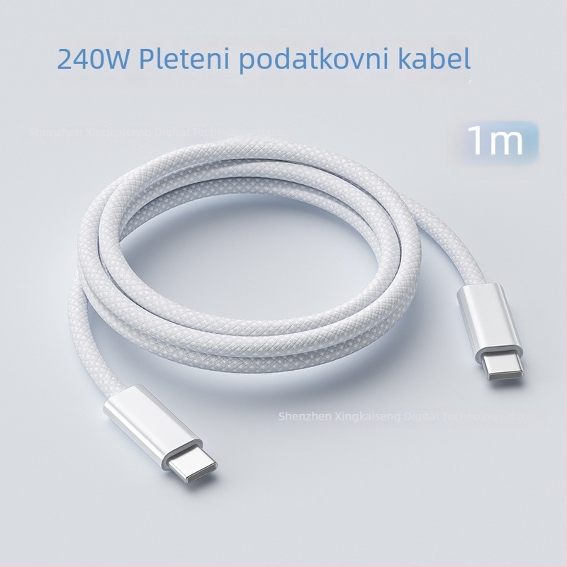Type-C tkan kabel za prijenos podataka za Huawei, Xiaomi i Apple iPhone 15 – brzo punjenje 240W, jedan kraj, pleteni kabel