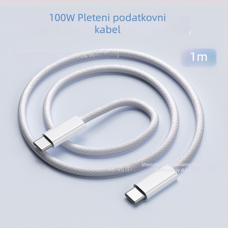 Type-C tkan kabel za prijenos podataka za Huawei, Xiaomi i Apple iPhone 15 – brzo punjenje 240W, jedan kraj, pleteni kabel