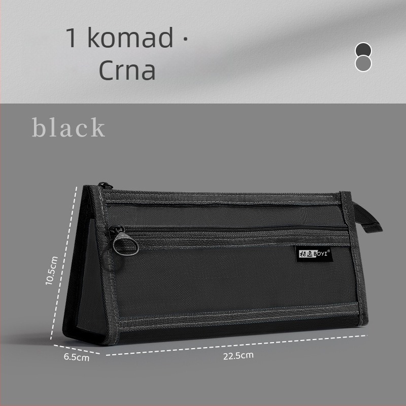 Torbica za olovke s dvostruko mrežastim dizajnom, velika kapaciteta, trapezni oblik, minimalistički stil, prijenosna, težina 50 g