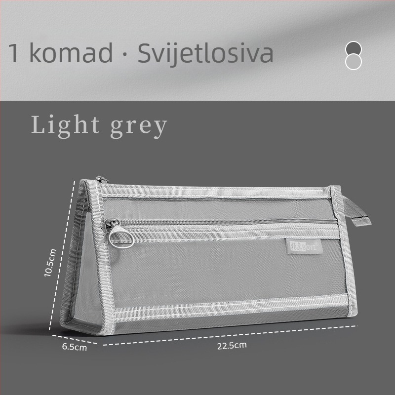Torbica za olovke s dvostruko mrežastim dizajnom, velika kapaciteta, trapezni oblik, minimalistički stil, prijenosna, težina 50 g