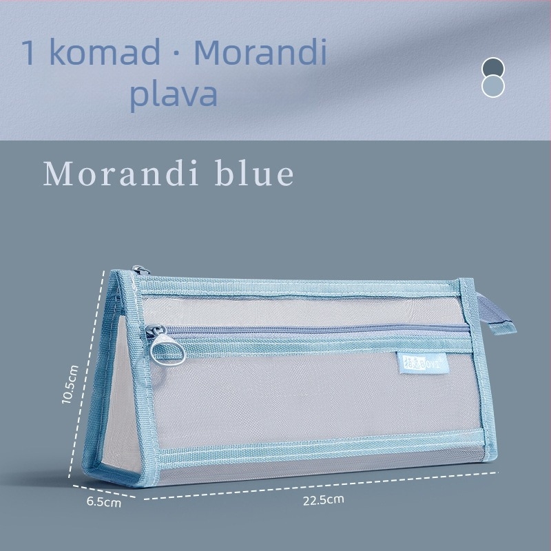 Torbica za olovke s dvostruko mrežastim dizajnom, velika kapaciteta, trapezni oblik, minimalistički stil, prijenosna, težina 50 g