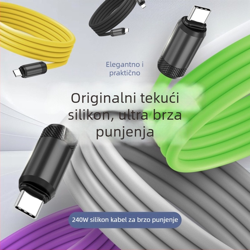 USB-C kabel za brzo punjenje i prijenos podataka, silikon, PD kompatibilan, 480Mbps, 240W