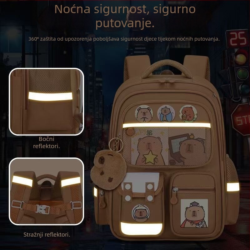 Capybara školski ruksak za učenike 1.–6. razreda, velika zapremina, zaštita kralježnice, unisex