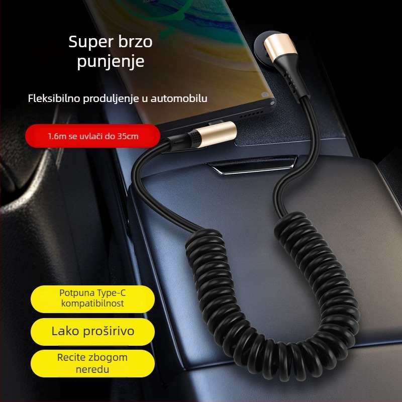 240W dvostruki Type-C kabel za podatke s oprugom, brzo punjenje, univerzalno za telefone, tablete i dronove