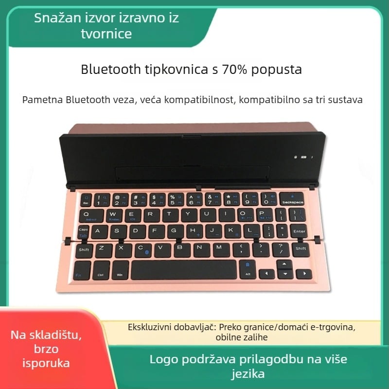Bežična tipkovnica od aluminijske legure, trostruki sklopivi dizajn, Bluetooth, univerzalna kompatibilnost s iOS/Android/Windows, ergonomski dizajn.
