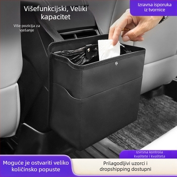 Koš za otpad u vozilu i kutija za pohranu iza stražnjeg sjedala, kožni, viseći, prilagodljiv