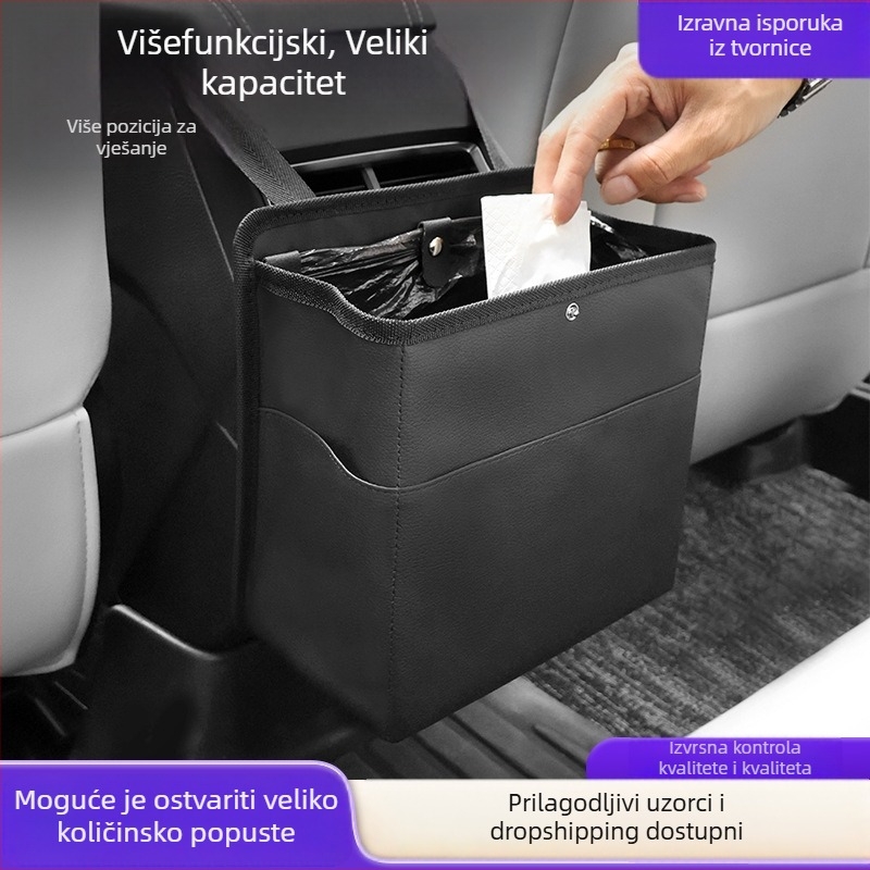 Koš za otpad u vozilu i kutija za pohranu iza stražnjeg sjedala, kožni, viseći, prilagodljiv