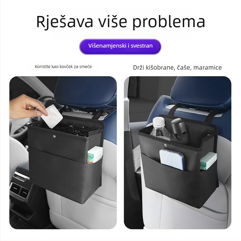 Koš za otpad u vozilu i kutija za pohranu iza stražnjeg sjedala, kožni, viseći, prilagodljiv