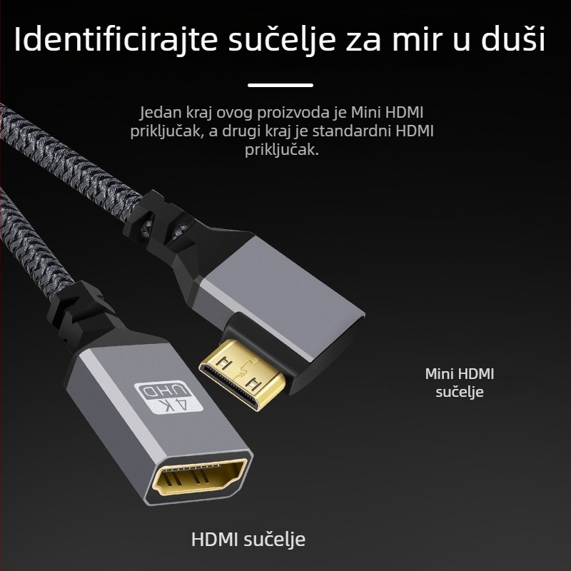 USB-C muški na HDMI Type-A ženski adapter kabel, bakar, pozlaćen, za DSLR/SLR fotoaparate i računala