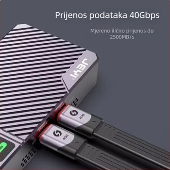 Type-C podatkovni kabel s dvostrukim završetkom Thunderbolt 3 i USB4 pune funkcionalnosti, kompatibilan s iPhone 15, dolazi s kukom za kačenje