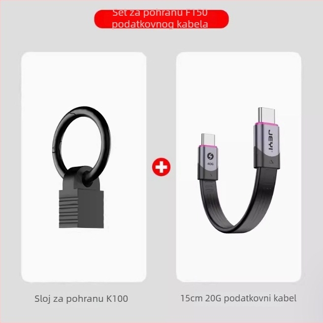 Type-C podatkovni kabel s dvostrukim završetkom Thunderbolt 3 i USB4 pune funkcionalnosti, kompatibilan s iPhone 15, dolazi s kukom za kačenje