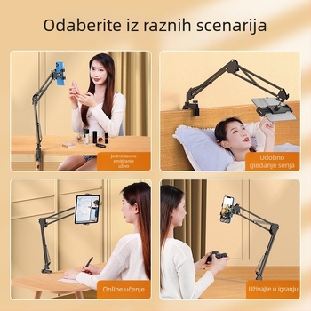 Metalni držač za tablet i telefon s dugim ramenom, za noćni ormarić, za gledanje TV-a i računala