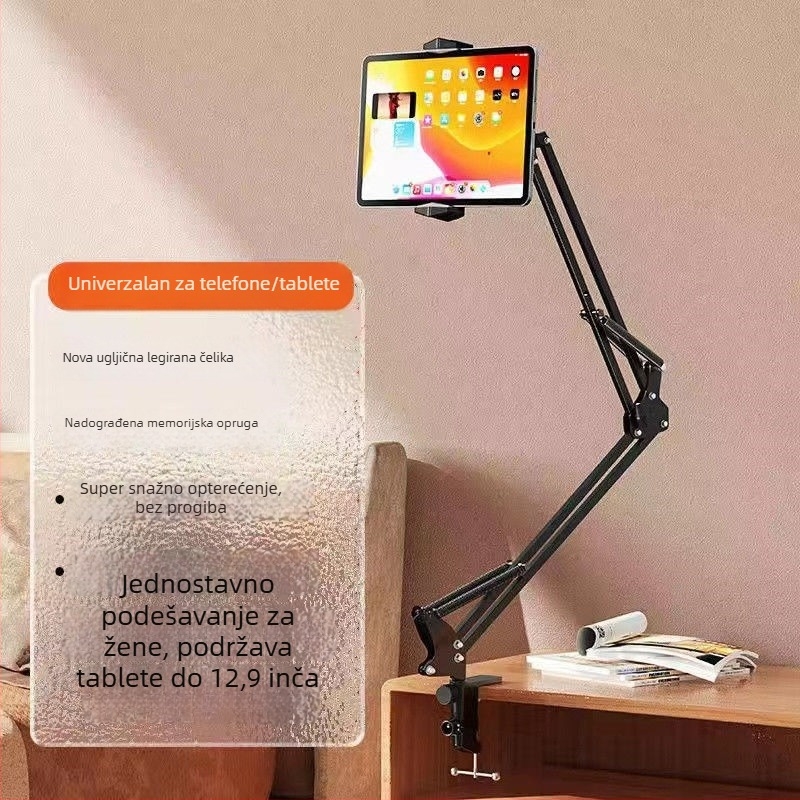 Metalni držač za tablet i telefon s dugim ramenom, za noćni ormarić, za gledanje TV-a i računala