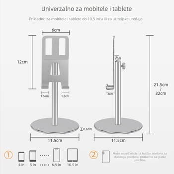 Prilagodljivi nosač za telefon i tablet na stolni stalak – aluminijska legura, silikonske podloške, model GL083, univerzalna kompatibilnost