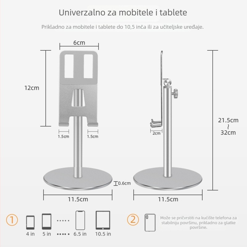 Prilagodljivi nosač za telefon i tablet na stolni stalak – aluminijska legura, silikonske podloške, model GL083, univerzalna kompatibilnost