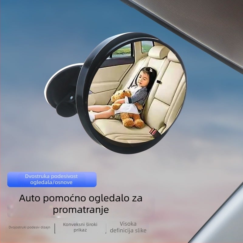 Unutarnji auto ogledalo za promatranje djeteta, sa usisnim držačem, širokokutno konveksno ogledalo