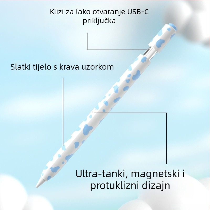 Silikonska zaštitna navlaka za Apple Pencil 3. generacije (USB-C) – uzorak krave, prijenosni dizajn, otisak prstiju otporan, mogućnost prilagodbe