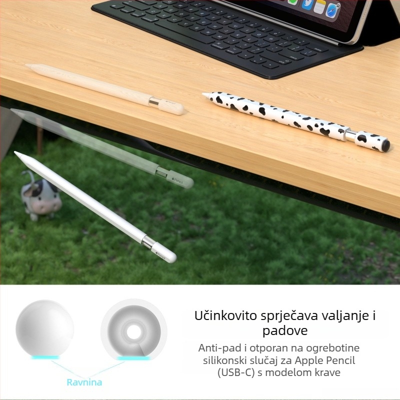 Silikonska zaštitna navlaka za Apple Pencil 3. generacije (USB-C) – uzorak krave, prijenosni dizajn, otisak prstiju otporan, mogućnost prilagodbe