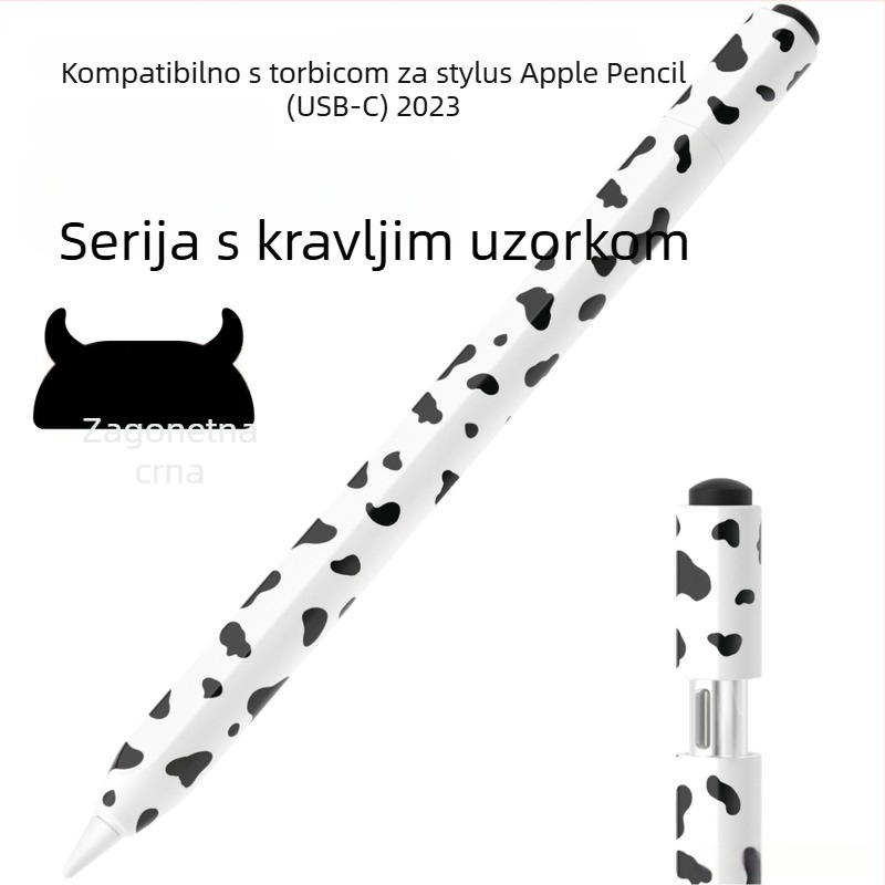 Silikonska zaštitna navlaka za Apple Pencil 3. generacije (USB-C) – uzorak krave, prijenosni dizajn, otisak prstiju otporan, mogućnost prilagodbe