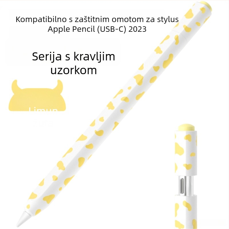 Silikonska zaštitna navlaka za Apple Pencil 3. generacije (USB-C) – uzorak krave, prijenosni dizajn, otisak prstiju otporan, mogućnost prilagodbe