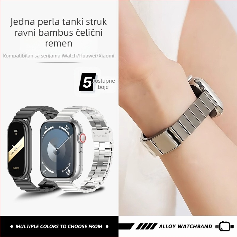 Ženski remen za Apple Watch s bambusnim članicama i kopčom od nehrđajućeg čelika, kompatibilan s Huawei Band S10 i Xiaomi 89 Pro