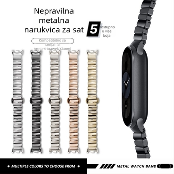 Metalni kaiš za sat kompatibilan s Apple iWatch S10, Huawei 11 Pro, Xiaomi 89 Pro, Redmi 6 – duljina 16 cm, širina 14 mm, leptir kopča, nepravilnog dizajna