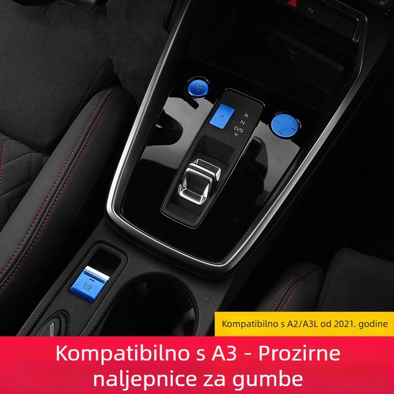 Cocano aluminijska legura dekorativne kapice za gumbe otvaranja vrata, mjenjač, središnja konzola i gumb ručne kočnice za Audi A3L 2021–2023 (mogućnost prilagodbe)