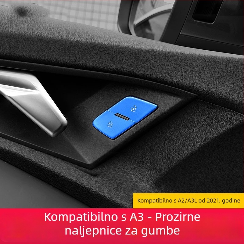 Cocano aluminijska legura dekorativne kapice za gumbe otvaranja vrata, mjenjač, središnja konzola i gumb ručne kočnice za Audi A3L 2021–2023 (mogućnost prilagodbe)