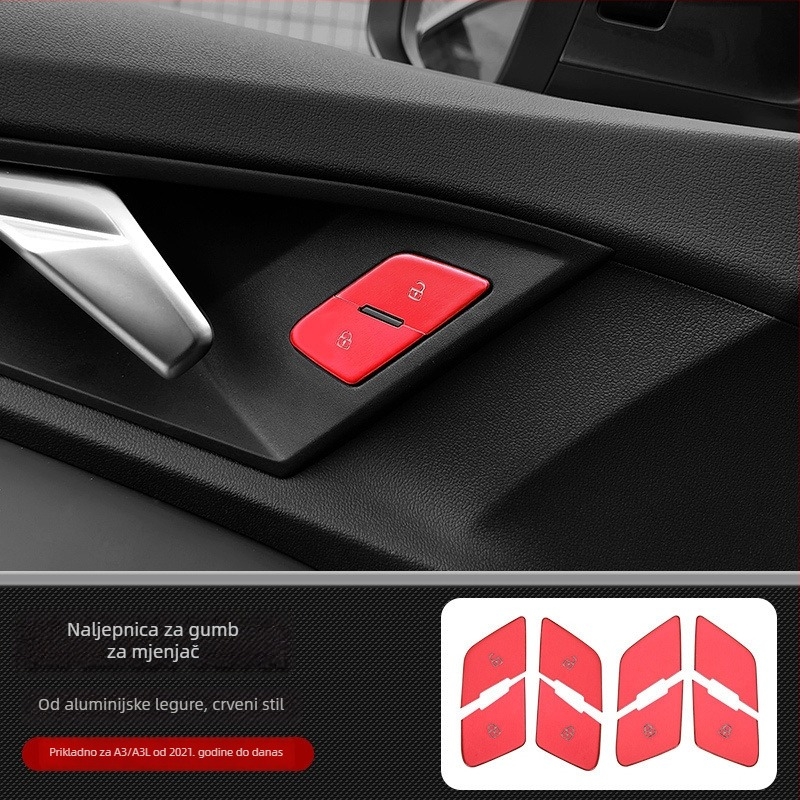 Cocano aluminijska legura dekorativne kapice za gumbe otvaranja vrata, mjenjač, središnja konzola i gumb ručne kočnice za Audi A3L 2021–2023 (mogućnost prilagodbe)