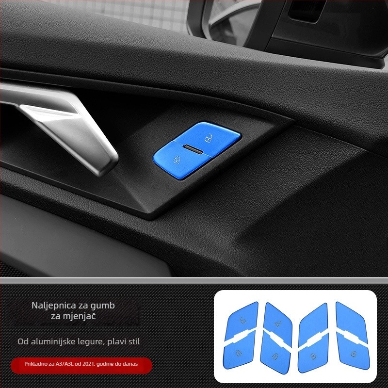 Cocano aluminijska legura dekorativne kapice za gumbe otvaranja vrata, mjenjač, središnja konzola i gumb ručne kočnice za Audi A3L 2021–2023 (mogućnost prilagodbe)