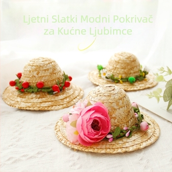 Šešir od slame za kućne ljubimce (mačke i psi) - motiv cvijeće, materijal travnata loza, jednostavno pletenje, foto rekviziti za sve sezone