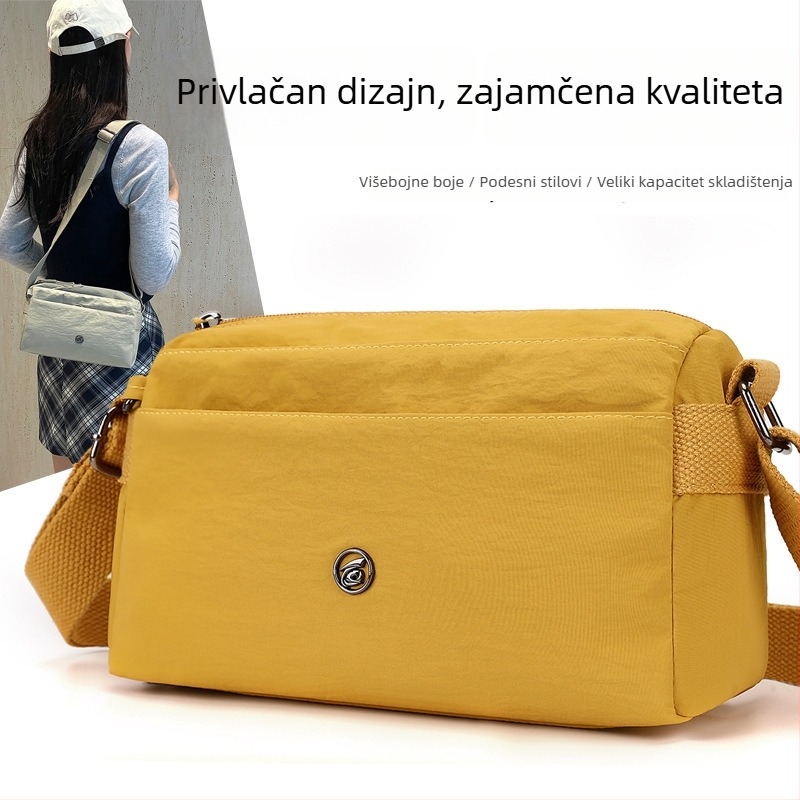 Crossbody torba - urbani minimalistički stil, Oxford plat, horizontalni kvadratni oblik, zatvaranje na zip