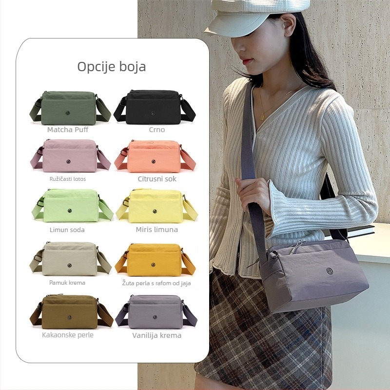 Crossbody torba - urbani minimalistički stil, Oxford plat, horizontalni kvadratni oblik, zatvaranje na zip